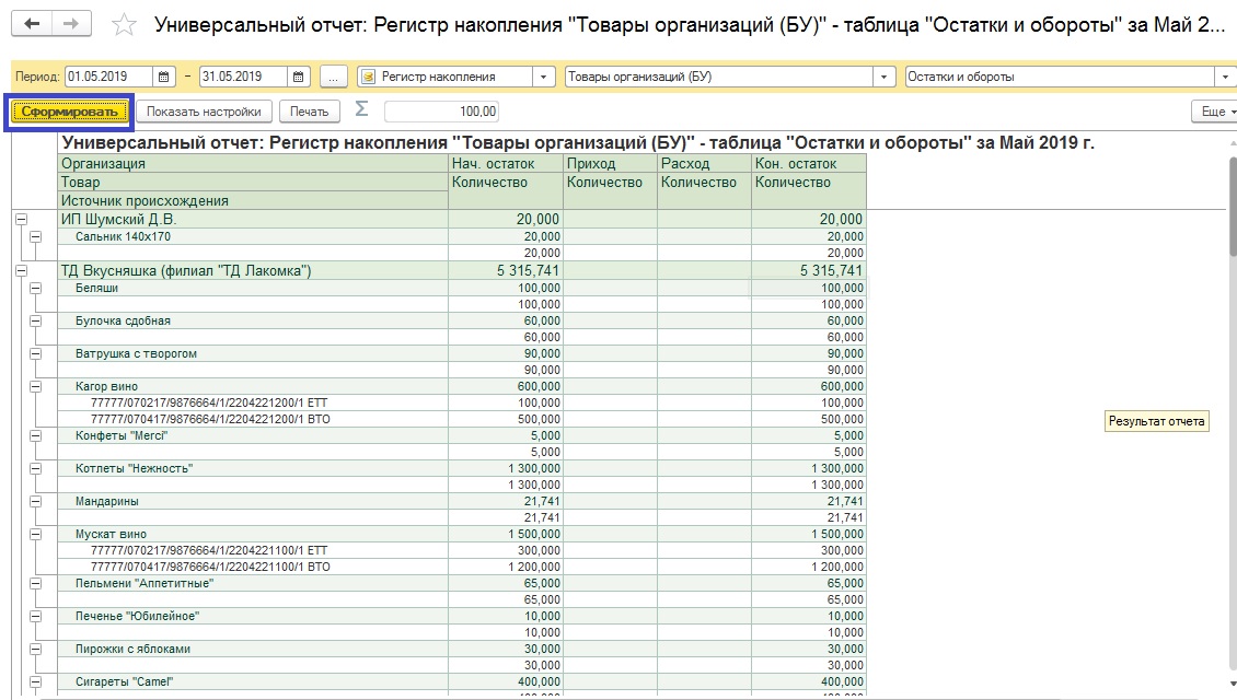 Остатки товаров